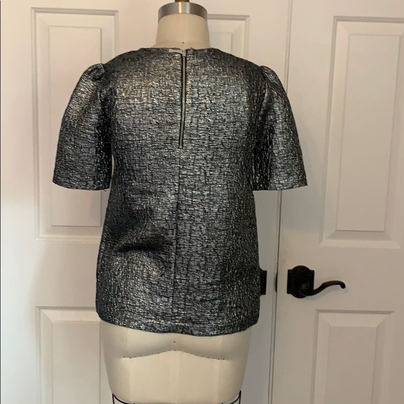 Silver Metallic lame Kate Spade short sleeve top. - Picture 2 of 6